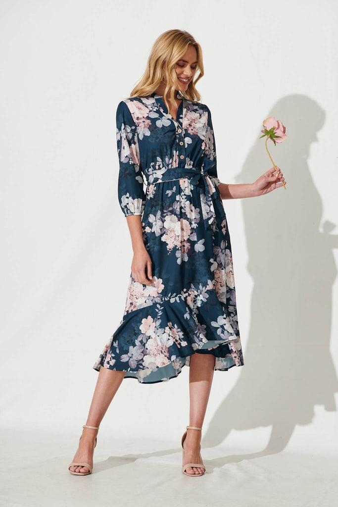 PRE ORDER Lacey Wrap Dress In Teal With Blush Floral – St Frock