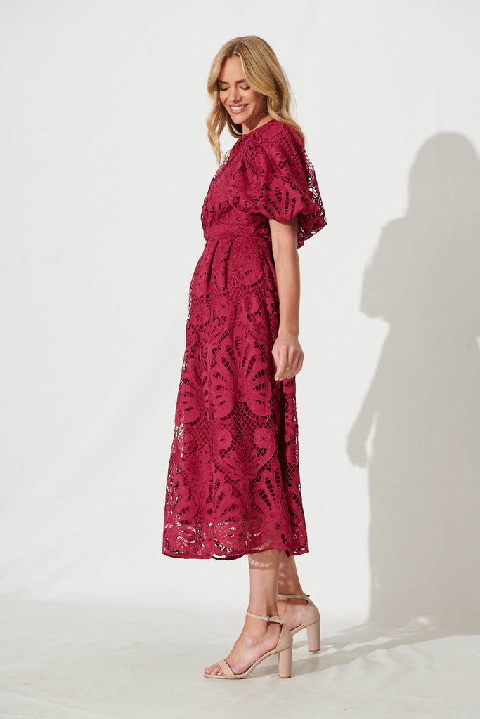 Tillie Lace Maxi Dress In Berry - side