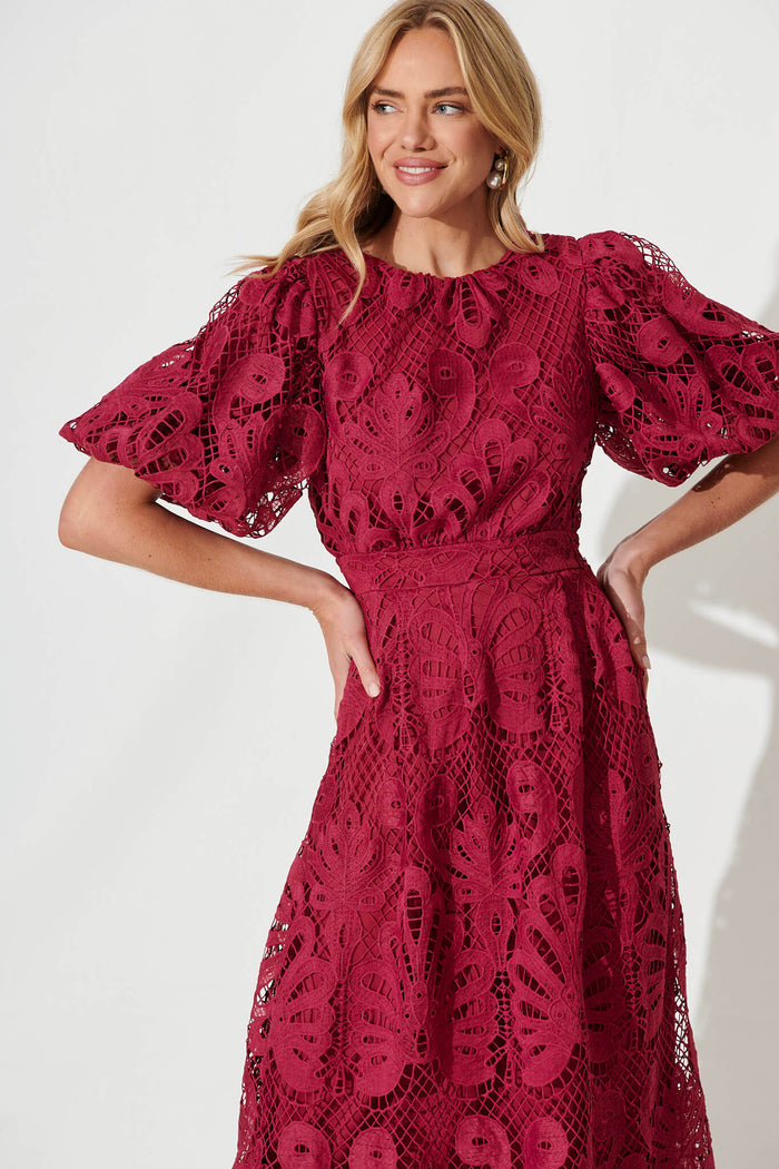 Tillie Lace Maxi Dress In Berry - front