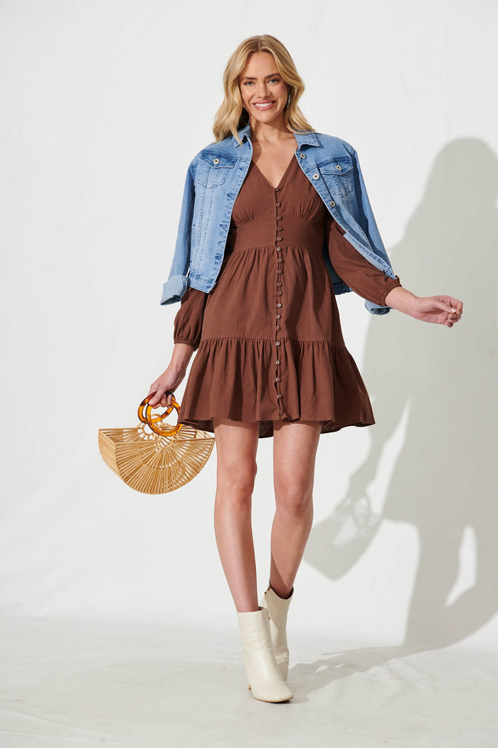 Silverstone Dress In Chocolate Brown Cotton - full length