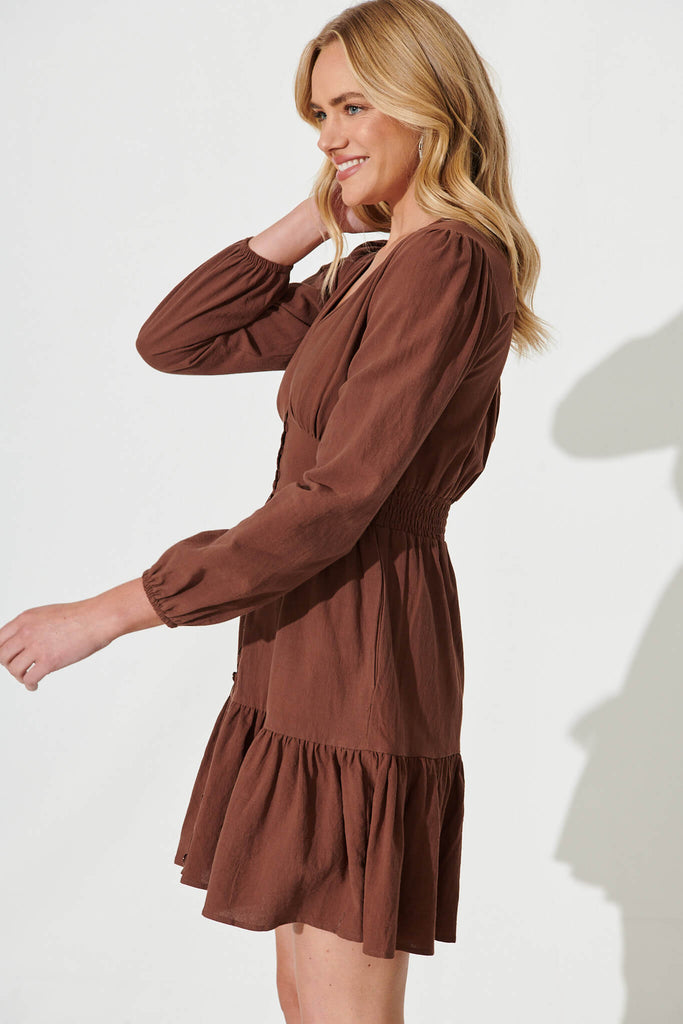 Silverstone Dress In Chocolate Brown Cotton - side