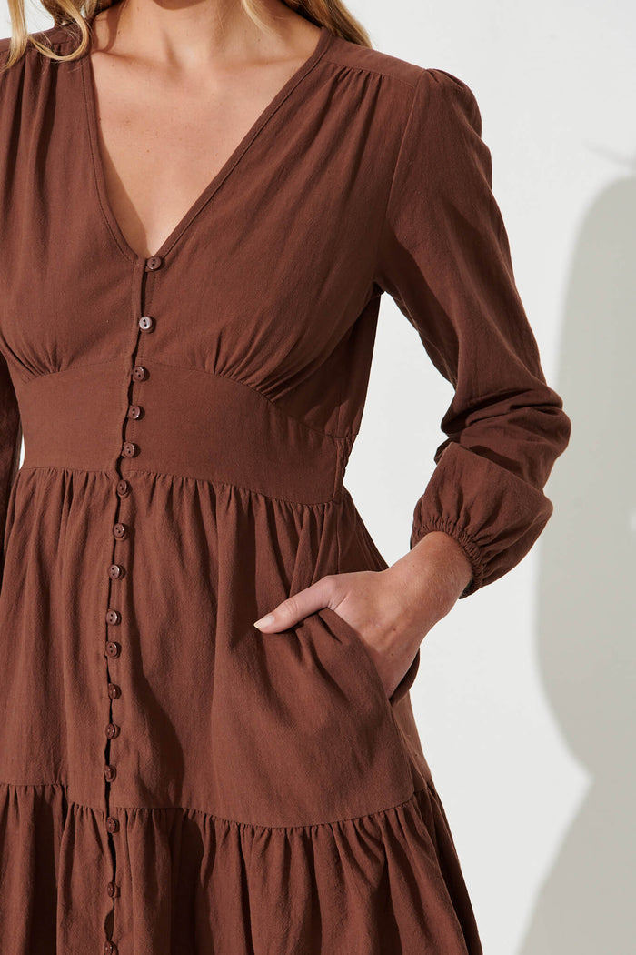 Silverstone Dress In Chocolate Brown Cotton - detail
