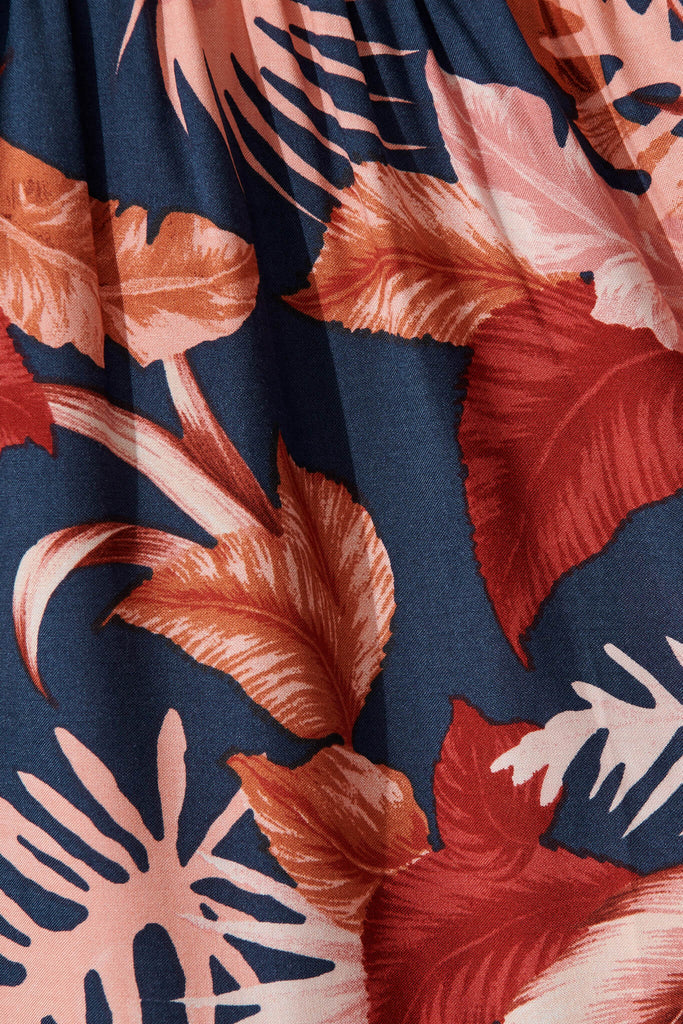 Ti Amo Midi Dress In Navy With Rust Floral Print - fabric