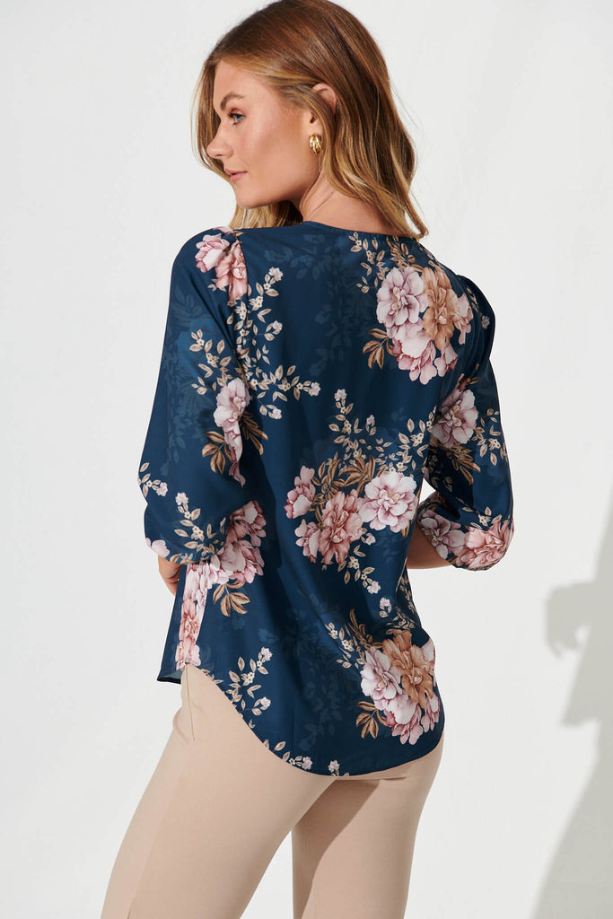 Viviani Zip Top In Teal With Blush Floral - back