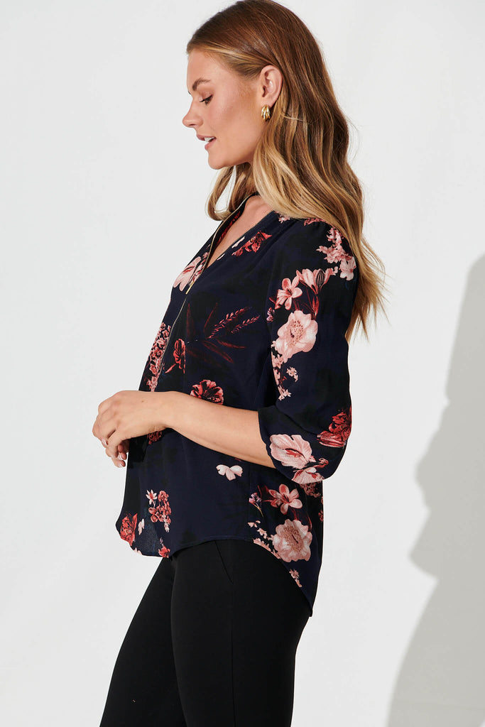 Viviani Zip Top In Navy With Pink And Blush Floral - side