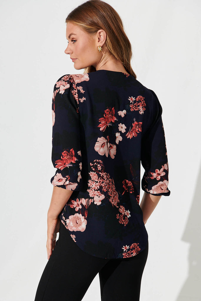 Viviani Zip Top In Navy With Pink And Blush Floral - back