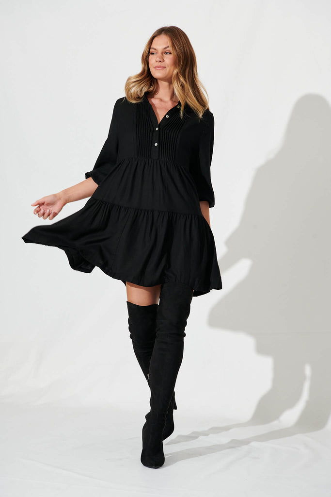 Caracelle Smock Dress in Black - full length