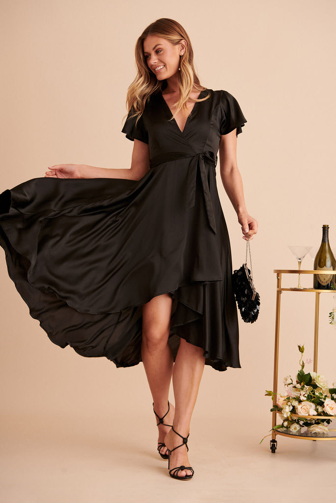Marilou Maxi Dress In Black Satin - full length edm
