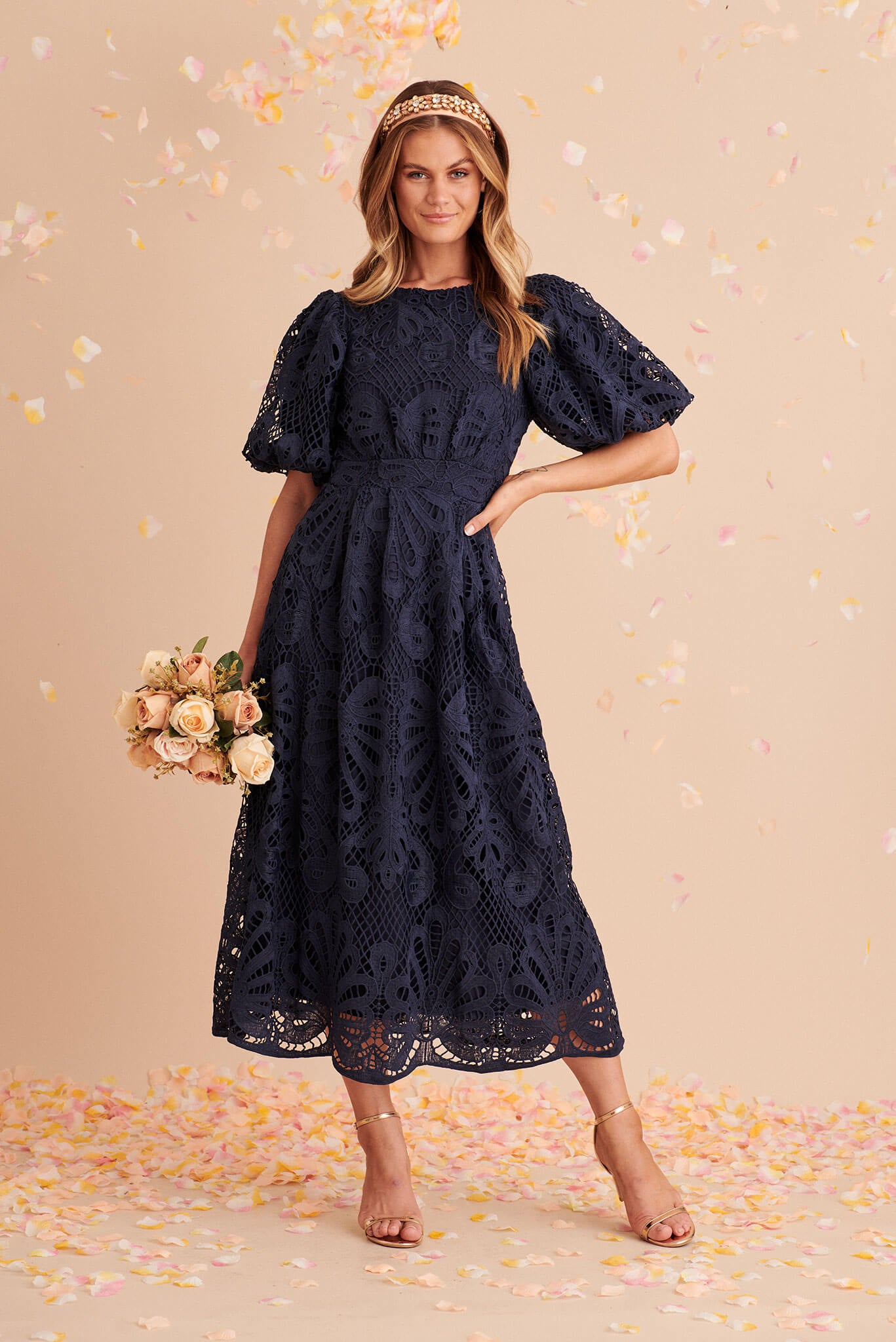 Tillie Lace Maxi Dress In Navy - full length