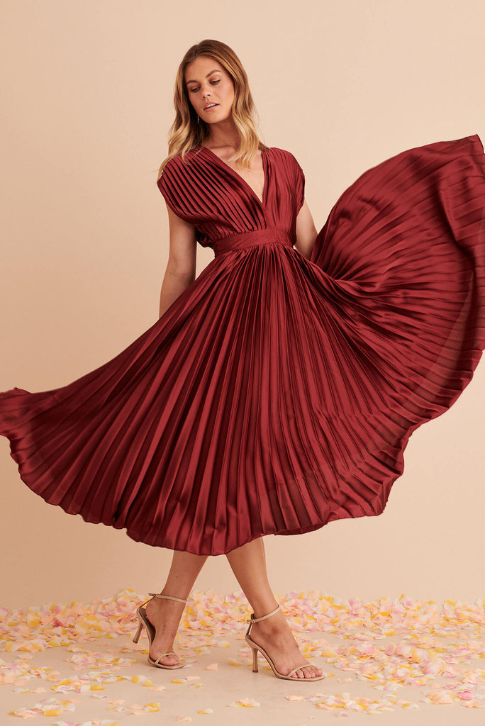 Anetta Midi Dress In Pleated Blush Satin – St Frock