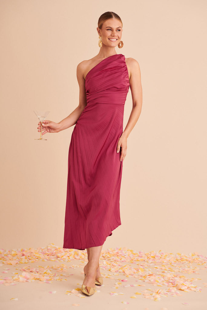Toulon One Shoulder Maxi Dress In Magenta - full length