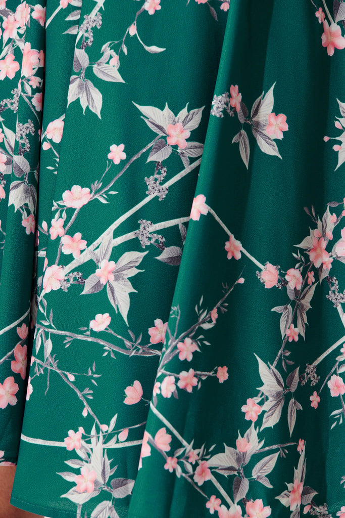 Paulina Dress In Teal With Pink Cherryblossom - fabric