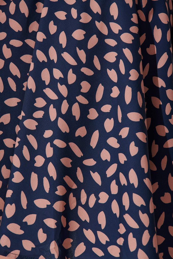 Paulina Dress In Navy With Rust Leaf - fabric