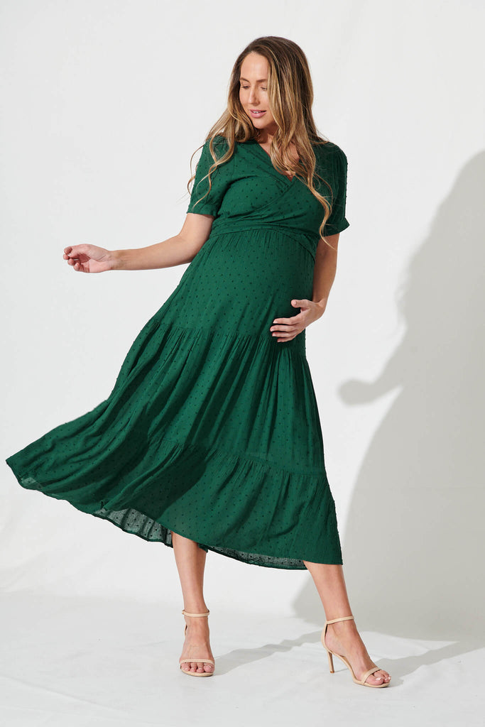 Morrison Maxi Dress In Emerald Swiss Dot - full length