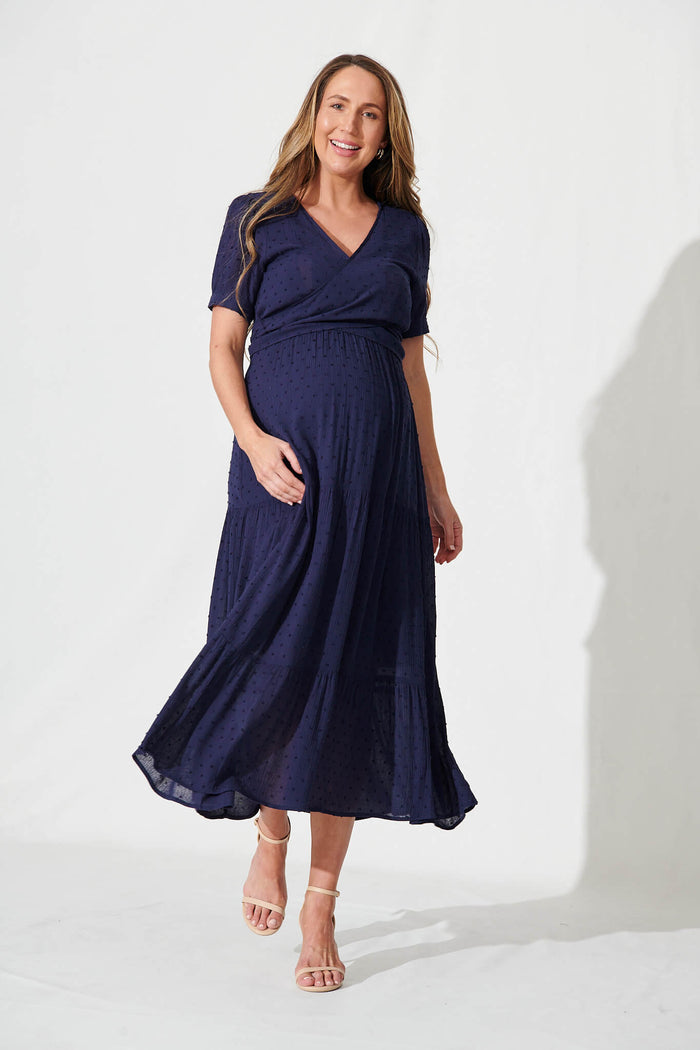 Morrison Maxi Dress In Navy Swiss Dot - full length