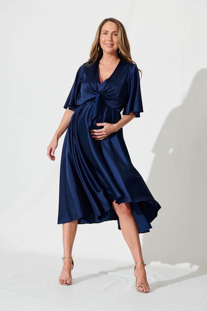 Stockholm Dress In Navy Satin - full length