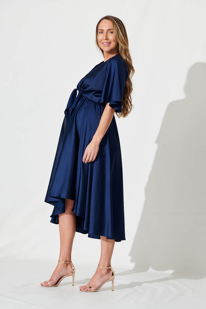 Stockholm Dress In Navy Satin - side