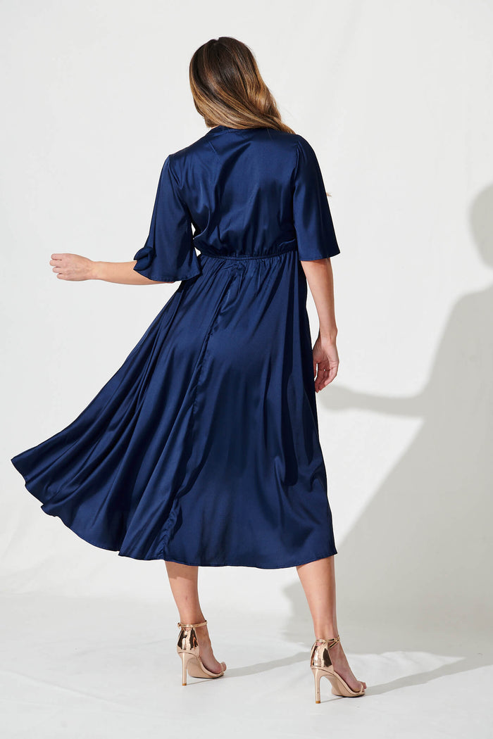 Stockholm Dress In Navy Satin - back