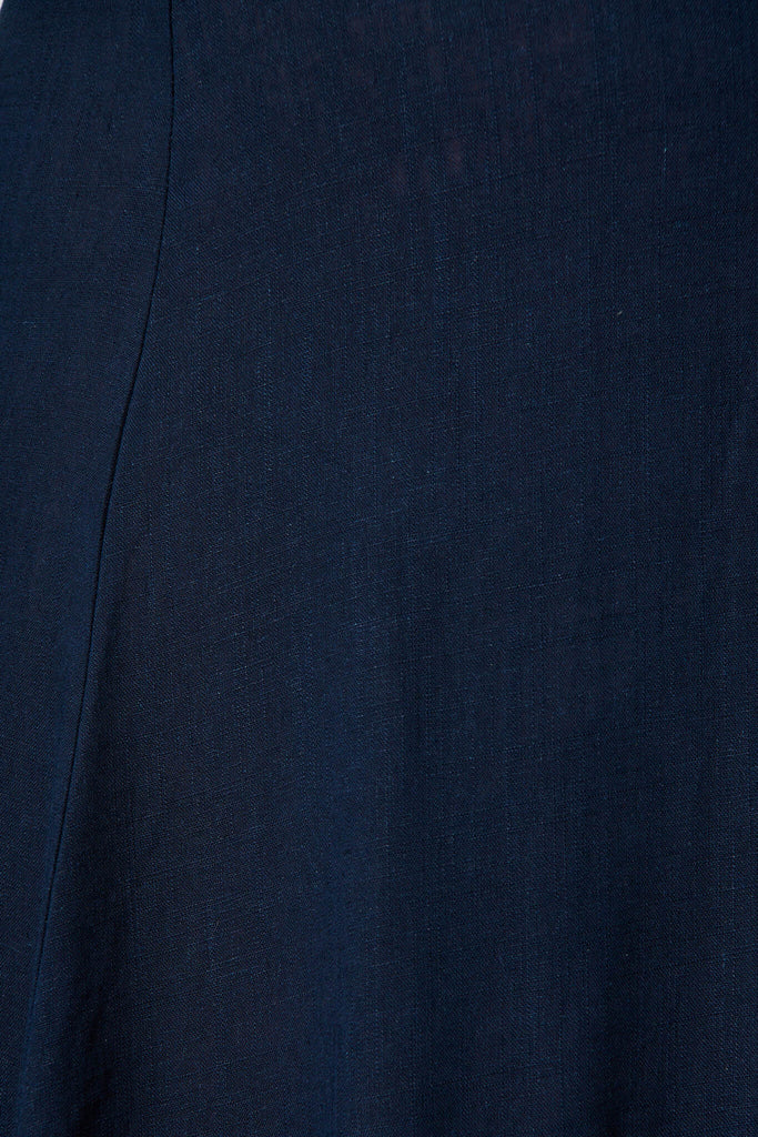 Heartland Midi Dress In Navy Linen Blend - fabric
