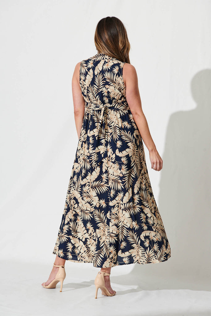 Moments Maxi Dress In Navy Leaf Print - back