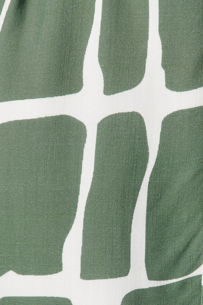 Paltrow Shirt Dress In Khaki And Ivory Geometric Linen Blend - fabric