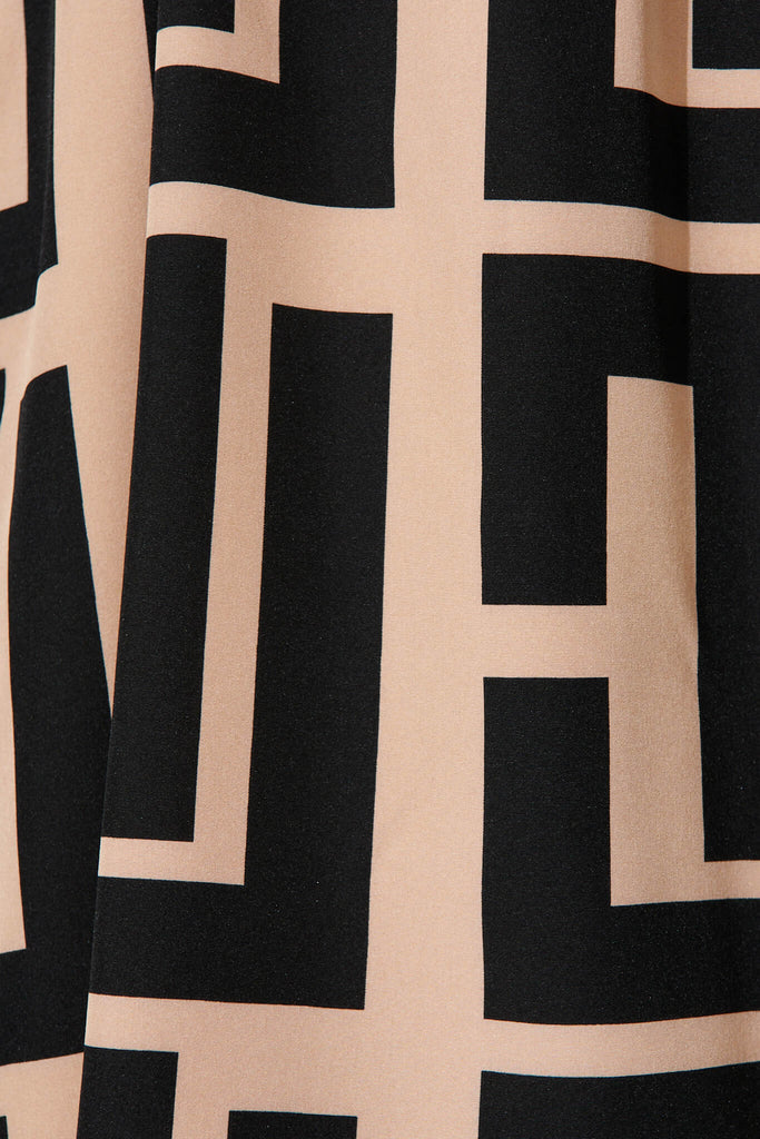 Mean Streak Zip Dress In Mocha Geometric Print - fabric