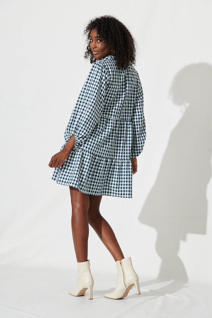 Ciaran Smock Dress In Emerald Gingham - back