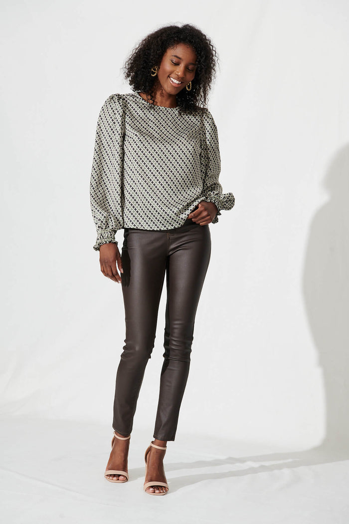 Johnson Top In Green Multi Geometric Print - full length