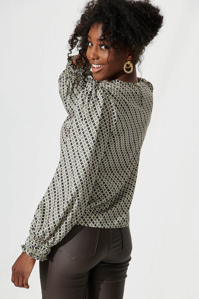 Johnson Top In Green Multi Geometric Print - back