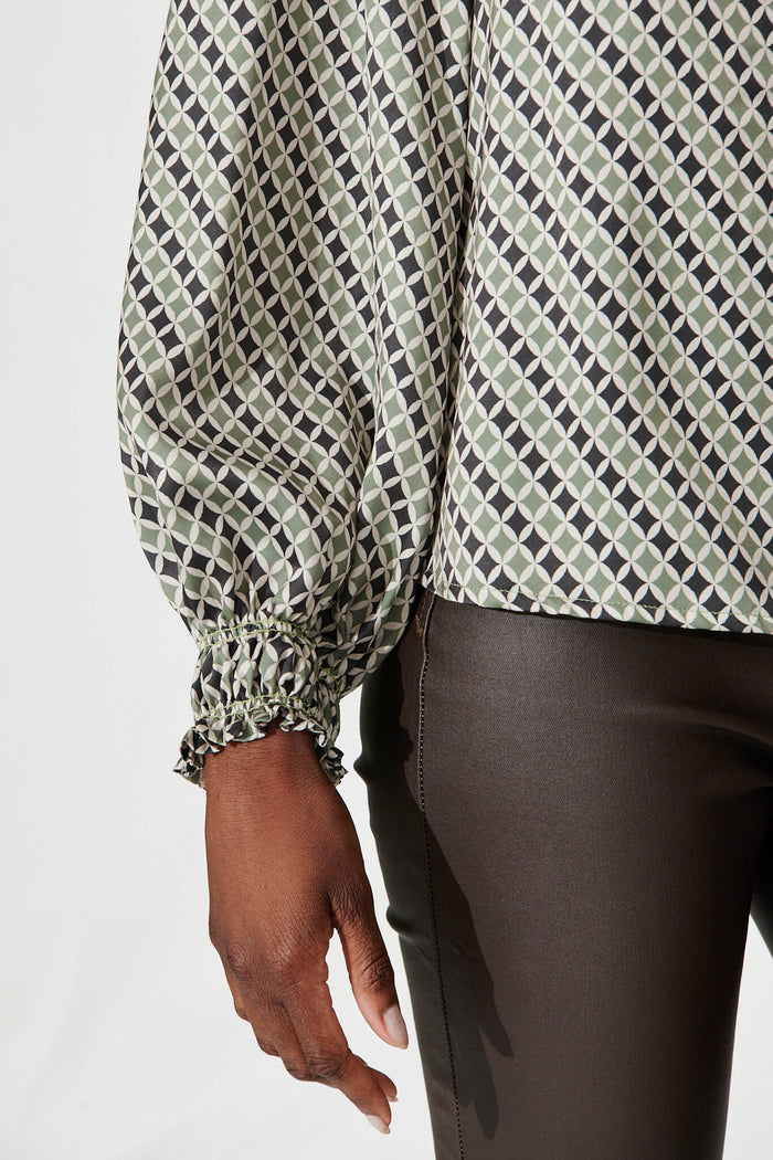 Johnson Top In Green Multi Geometric Print - detail