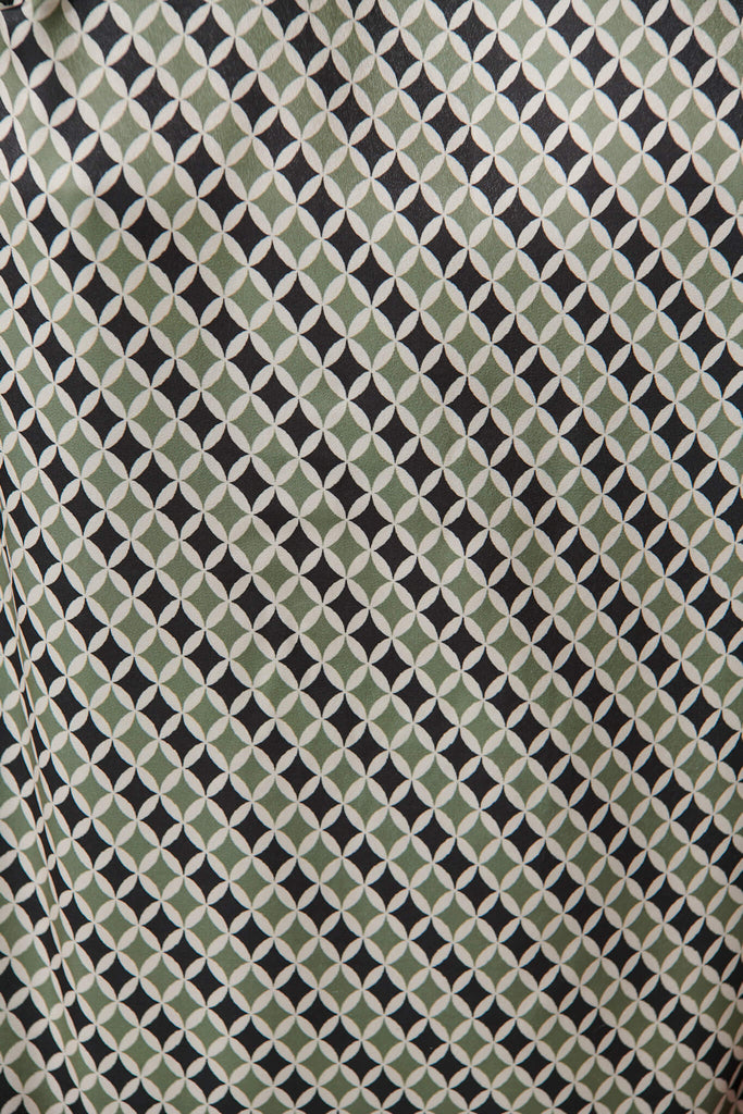 Johnson Top In Green Multi Geometric Print - fabric