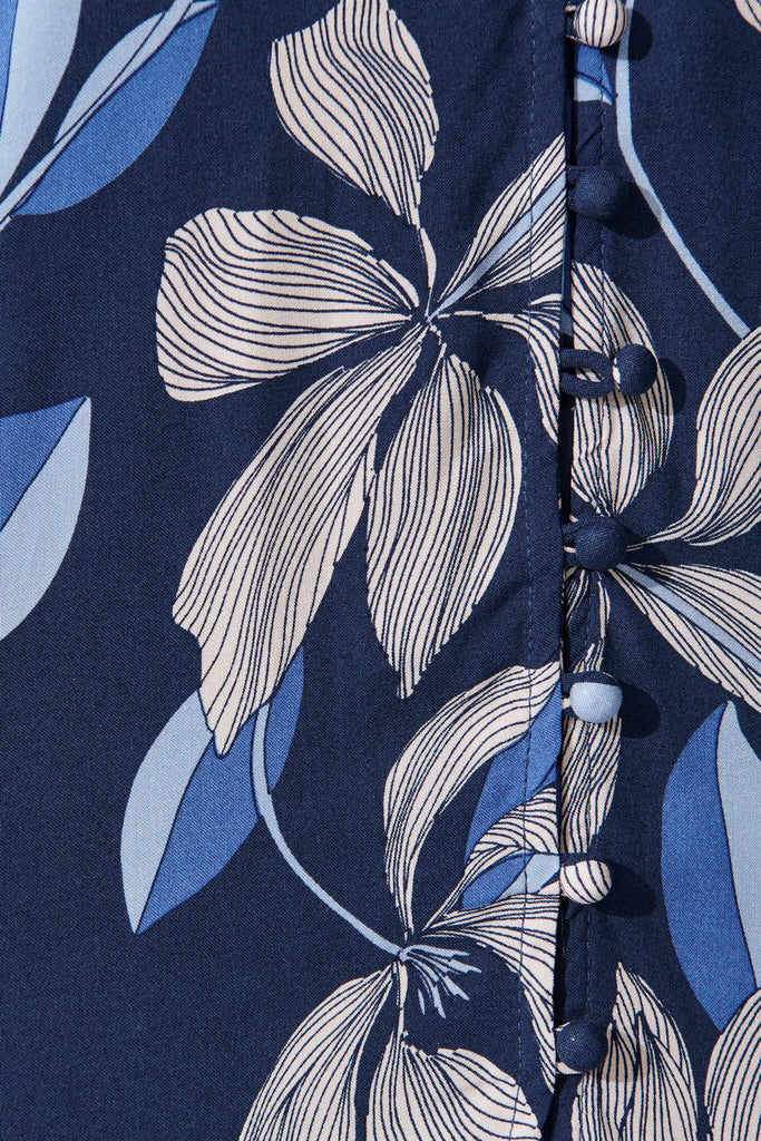 Love Ya Dress In Blue Multi Leaf Print - fabric