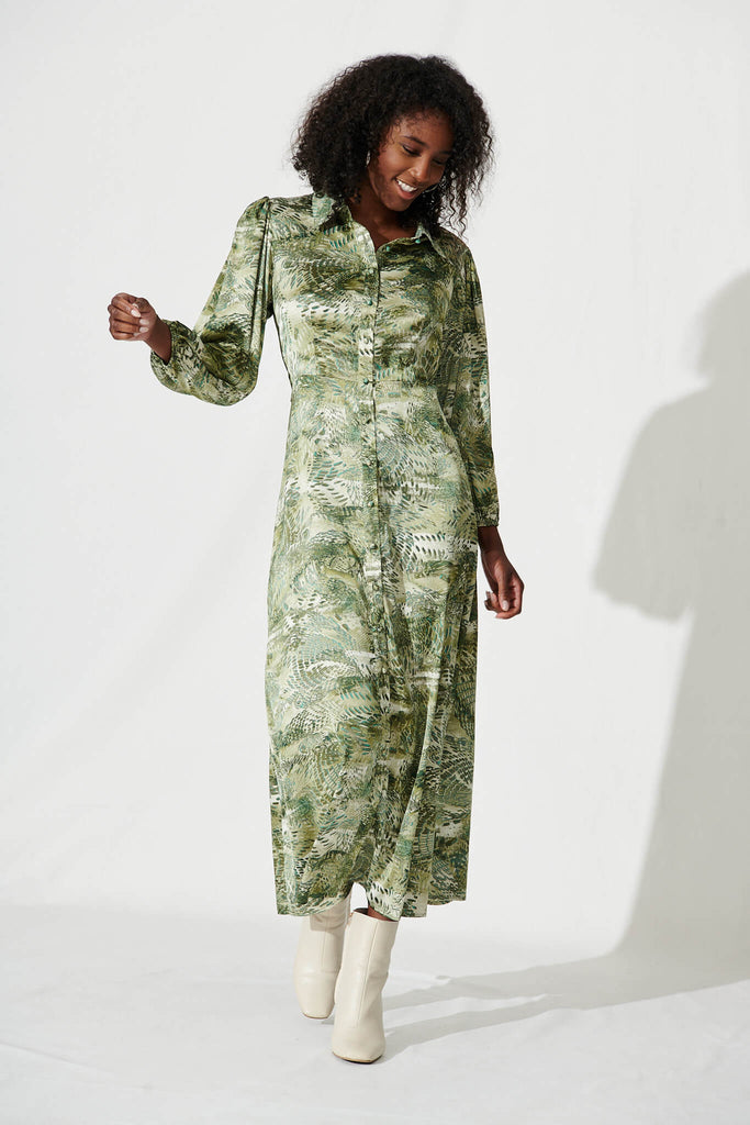 Green maxi shirt dress sales