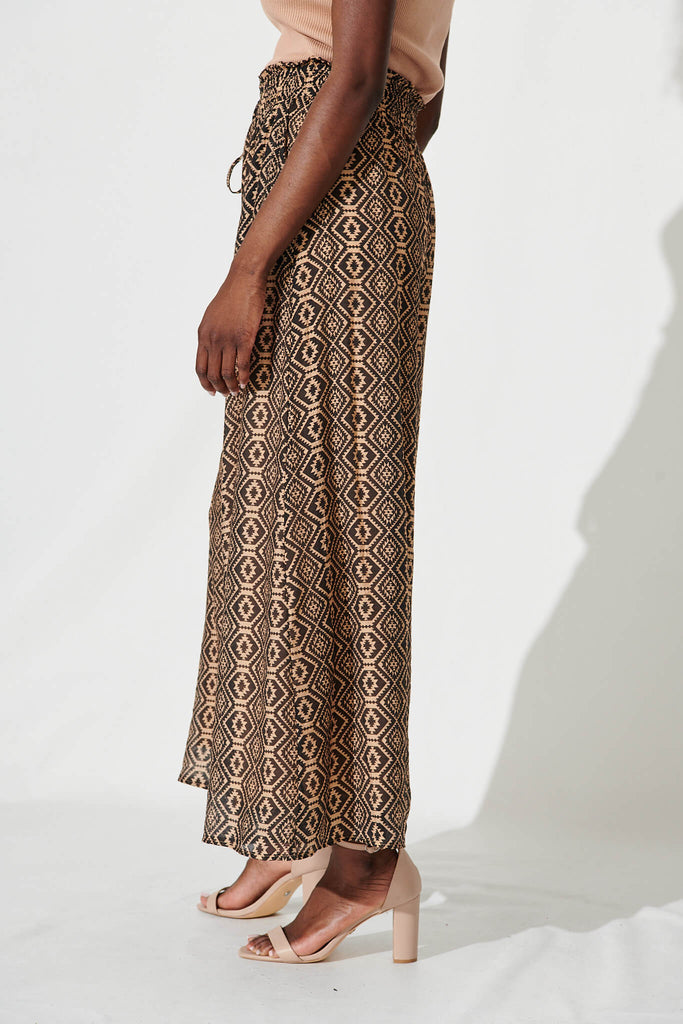 Goldie Wide Leg Pant In Black With Beige Print Cotton Blend - side