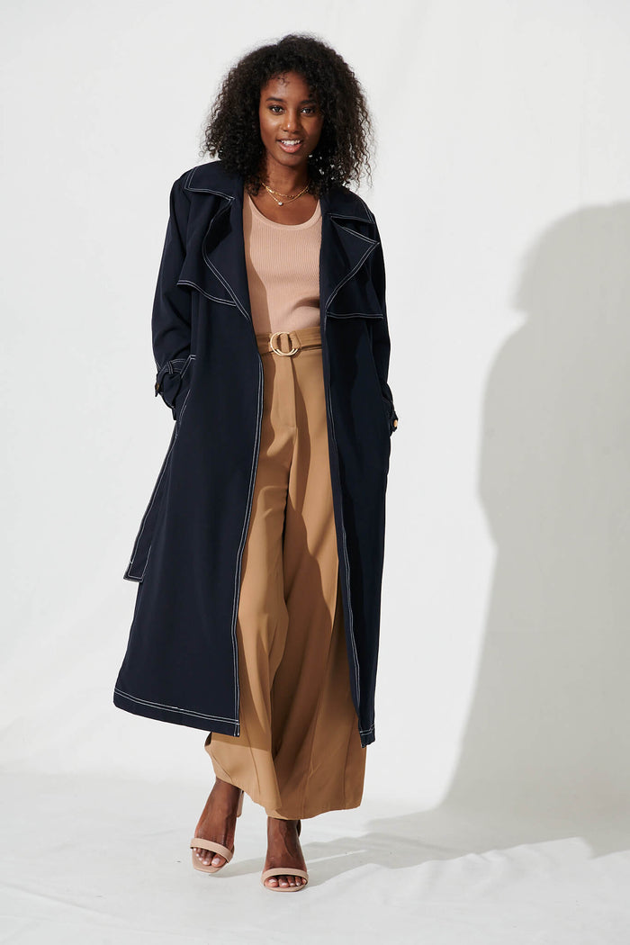 Seika Trench Coat In Navy - full length