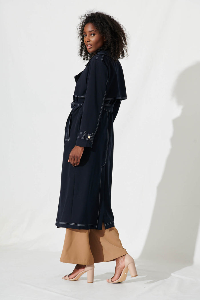 Seika Trench Coat In Navy - back