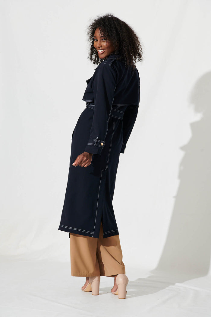 Seika Trench Coat In Navy - side