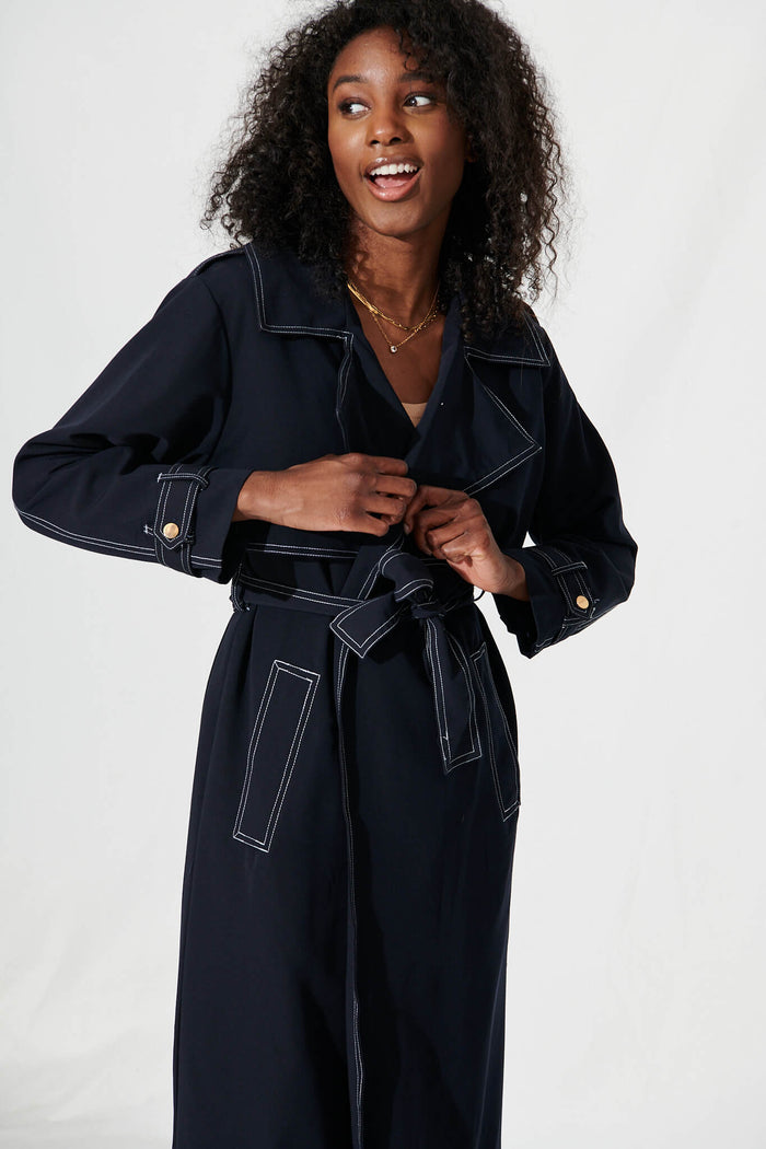 Seika Trench Coat In Navy - front