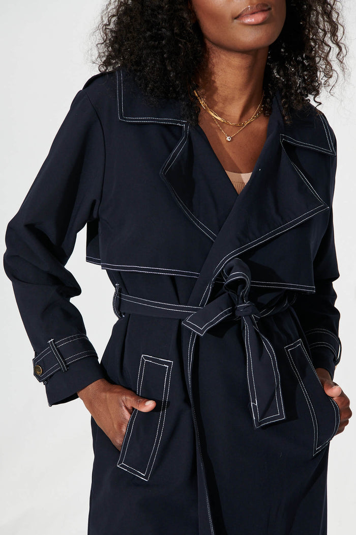 Seika Trench Coat In Navy - detail
