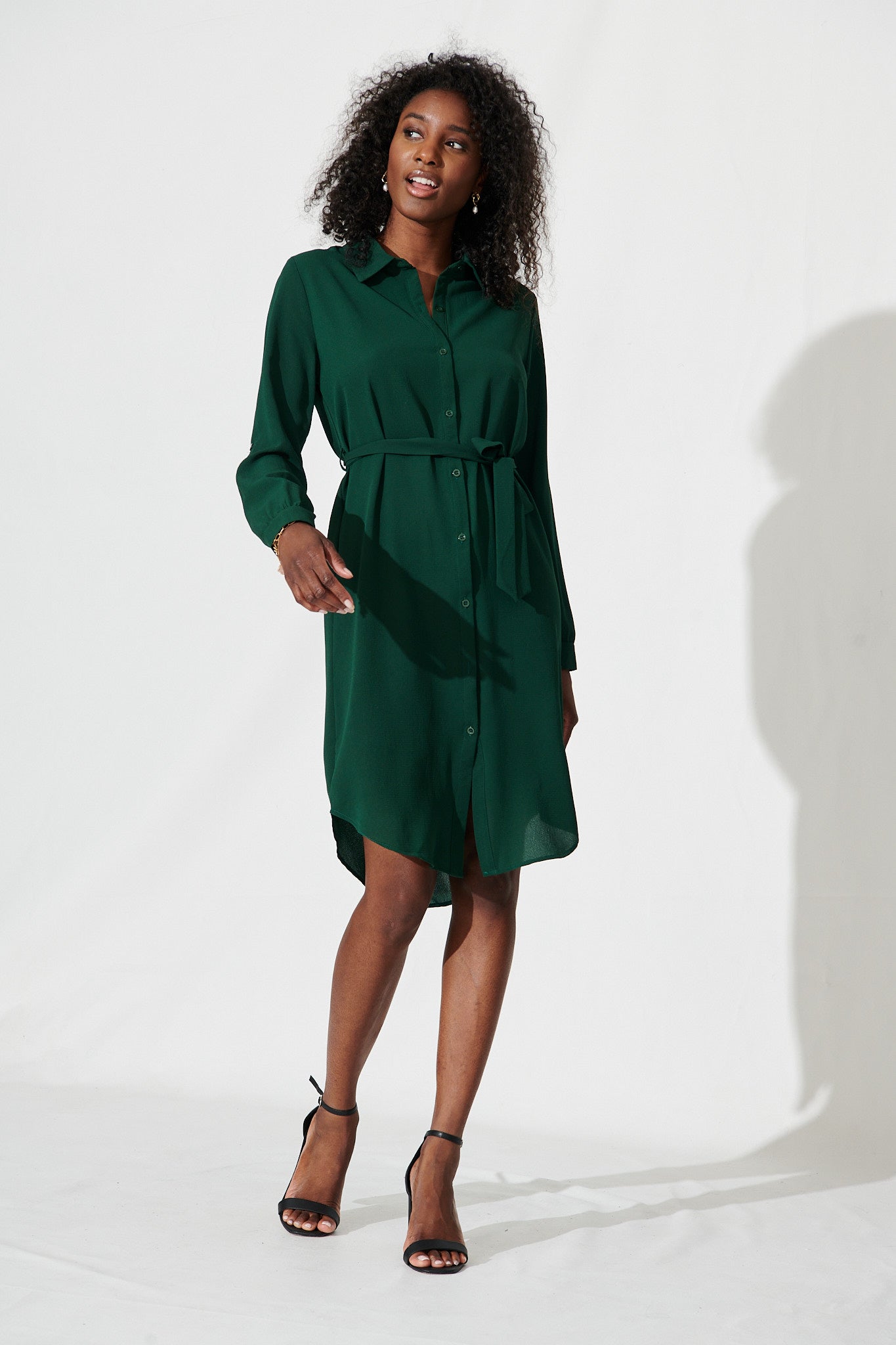 Maddi Shirt Dress In Emerald - full length