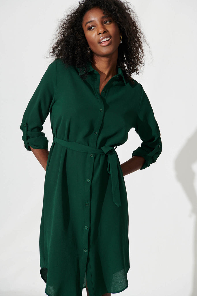 Maddi Shirt Dress In Emerald - front