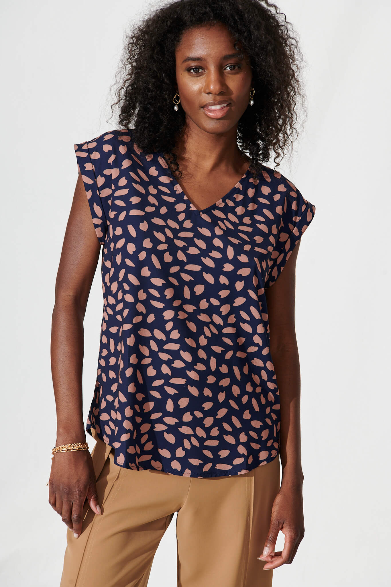 Jina Top In Navy With Rust Leaf - front