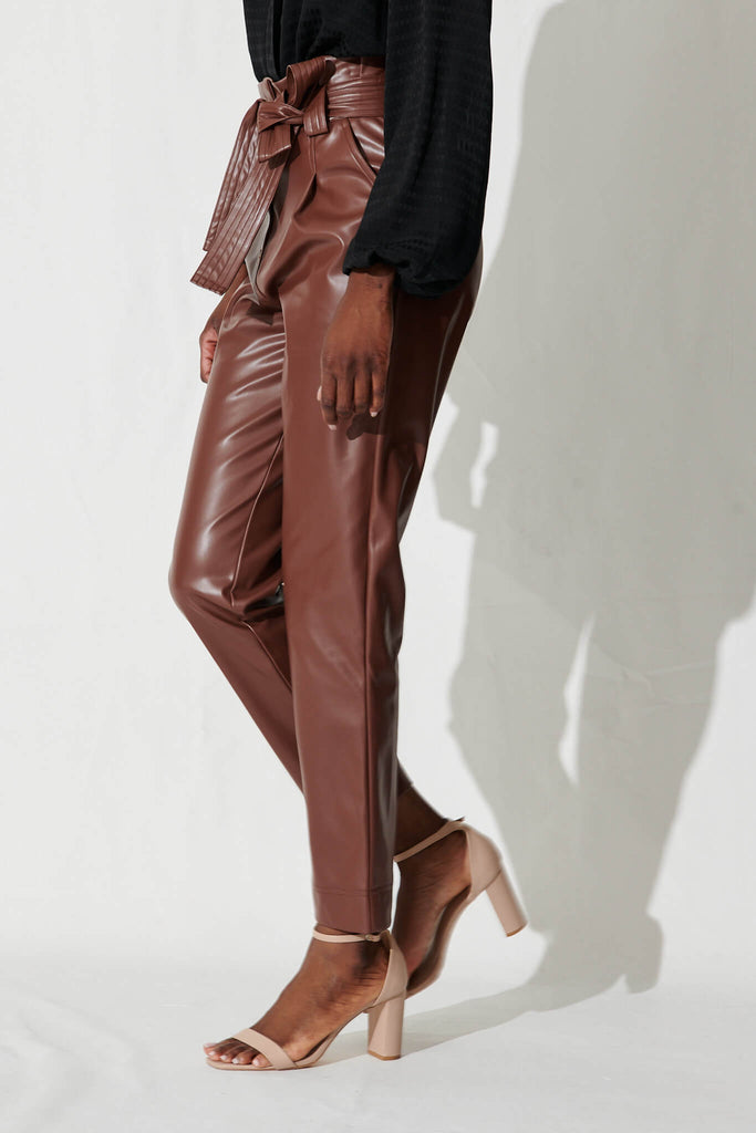 Riley Pant In Chocolate Leatherette - side