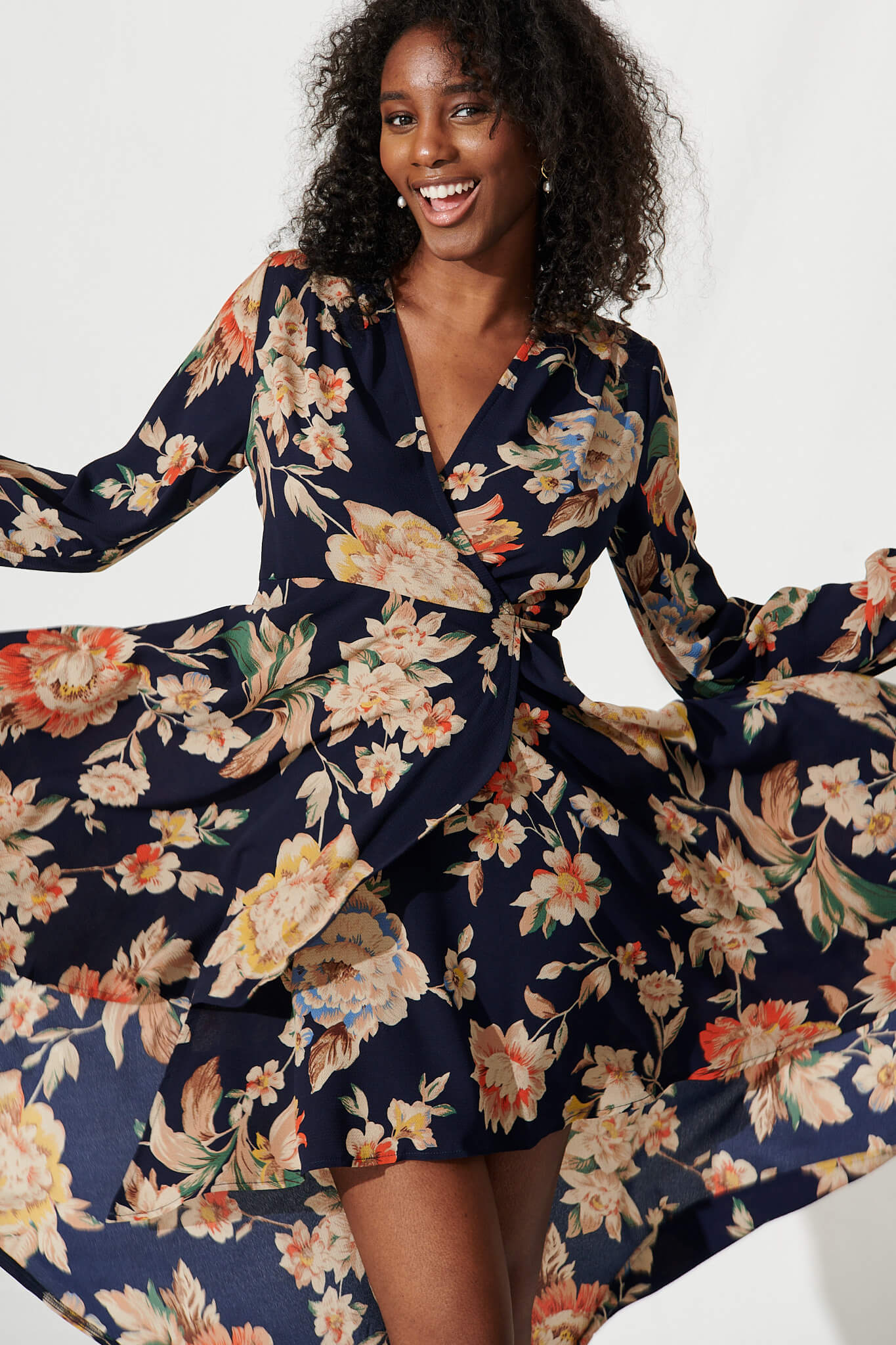 Floral wrap dress with sleeves sale