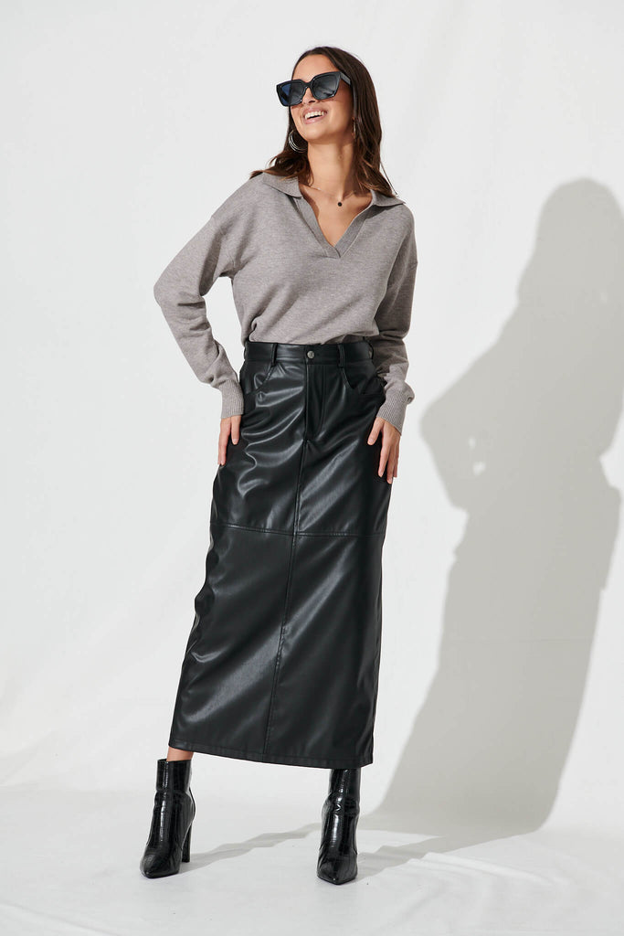 Lenny Maxi Skirt In Black Leatherette - full length
