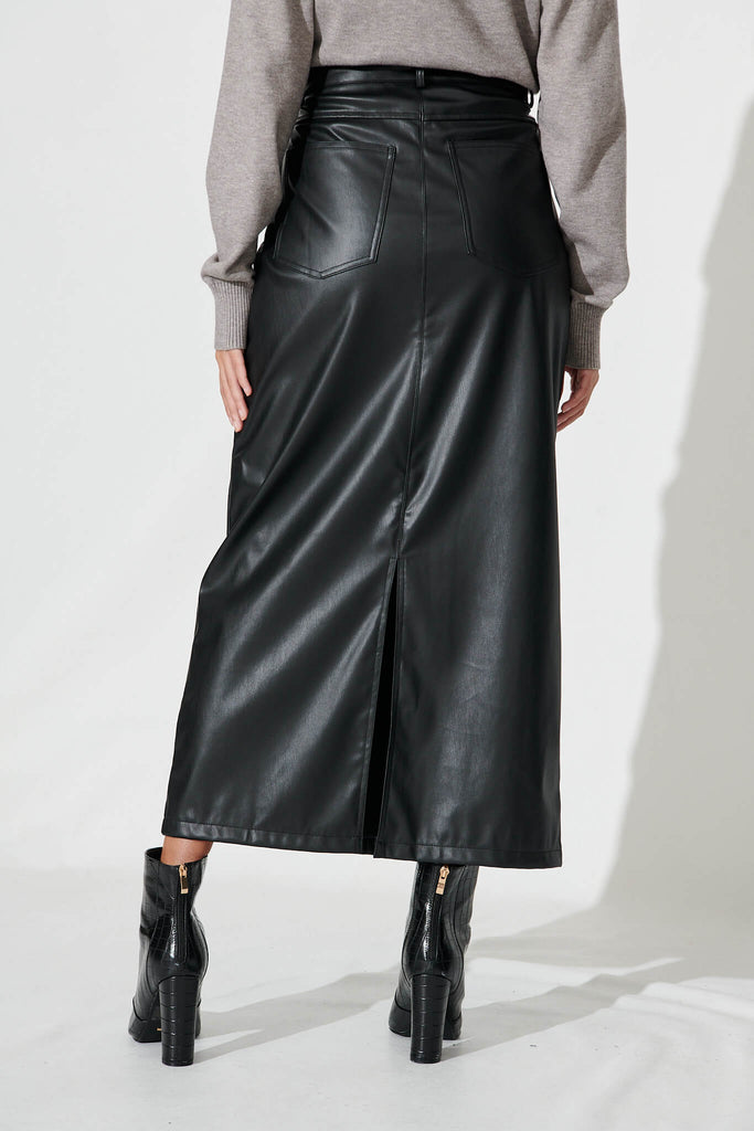 Lenny Maxi Skirt In Black Leatherette - back