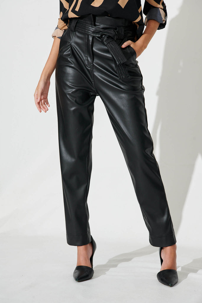 Riley Pant In Black Leatherette - front