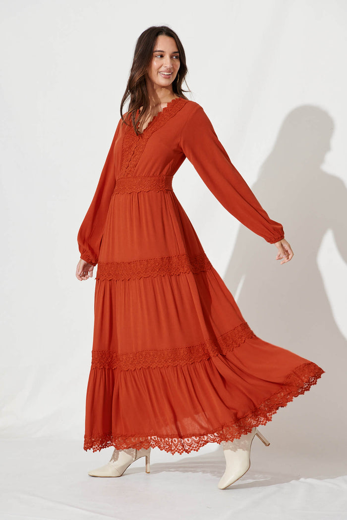Monarch Maxi Dress In Rust - side