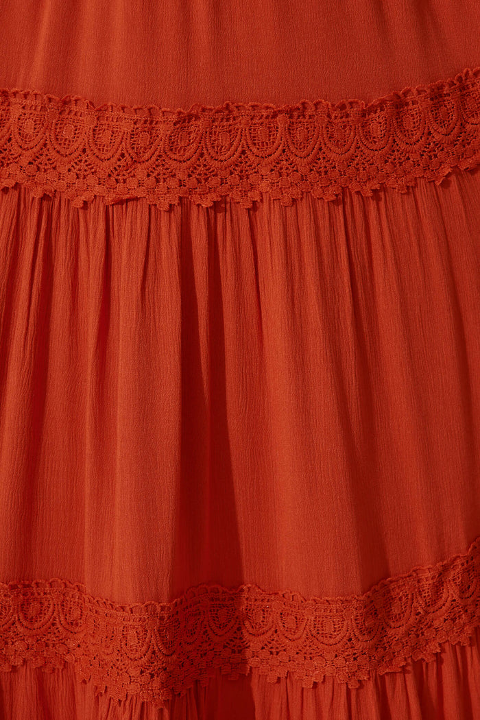 Monarch Maxi Dress In Rust - fabric