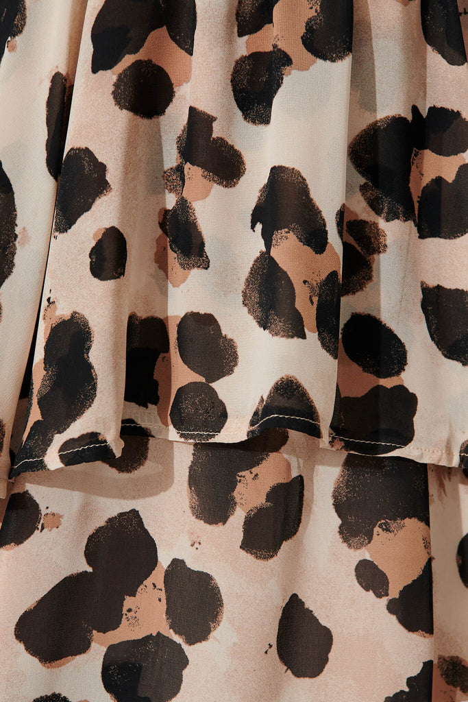Brunetti Dress In Beige With Black Leopard Chiffon - fabric